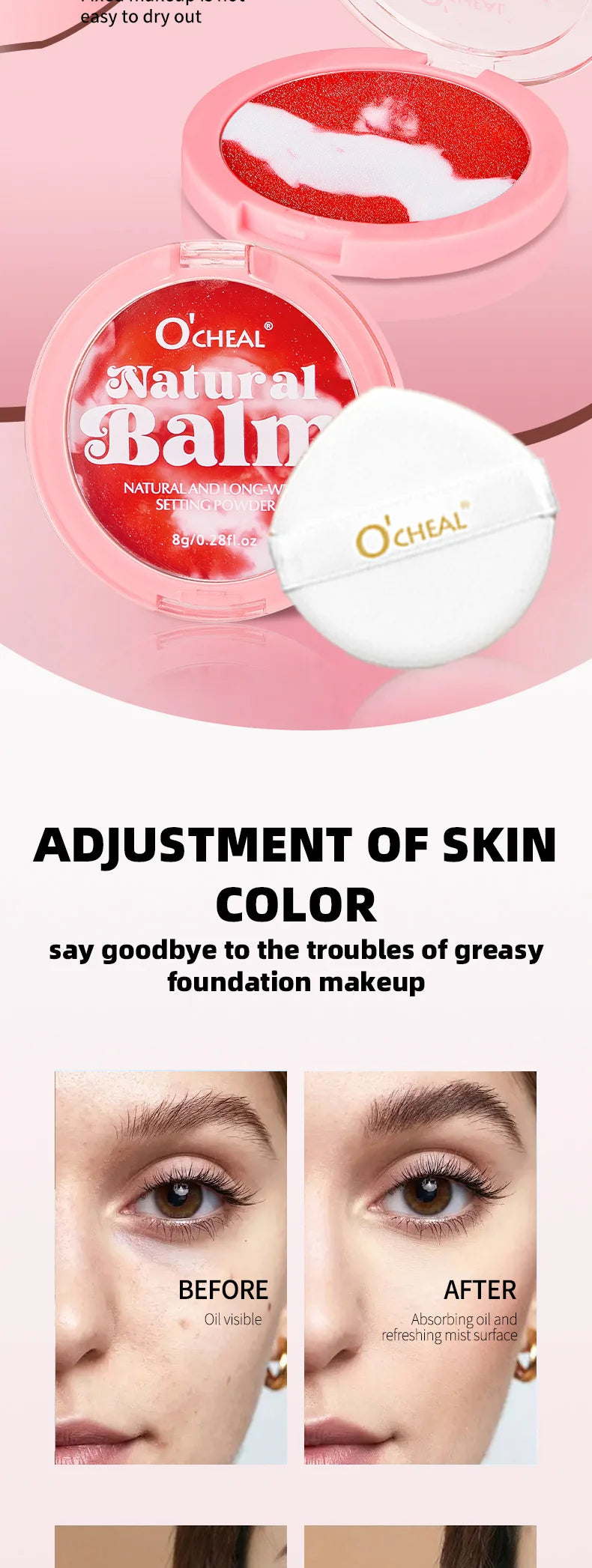 Ocheal Setting Powder Face Long Lasting Oil-controlling Contouring Powder Skin-friendly Skin Natural Cosmetics