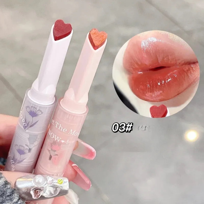 Clear Water Light Solid Lip Gloss Jelly Pink Lip Tint Mirror Glass Lip Glaze Heart-shaped Moisturising Lipstick Pencil Makeup