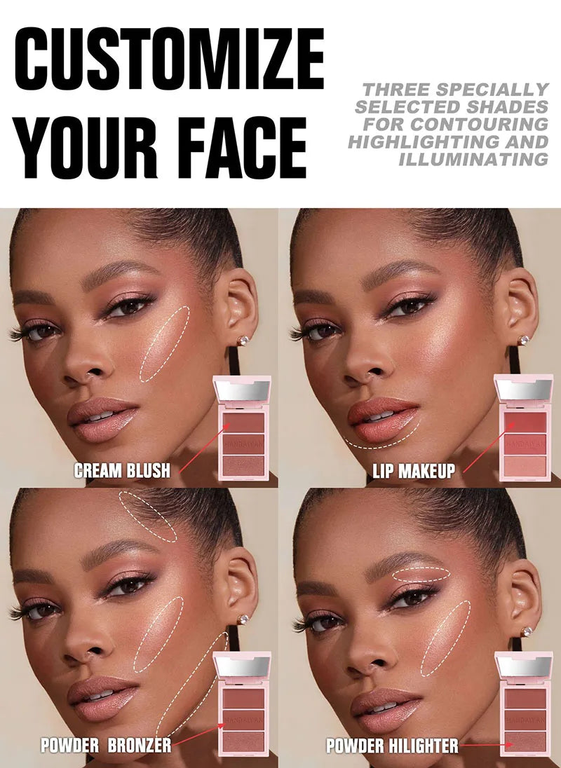 Multi-functional Highlighter Blush Eyeshadow Palette Natural Brighten Face Eye Nose Contour Shading Powder Dupe Makeup Cosmetics