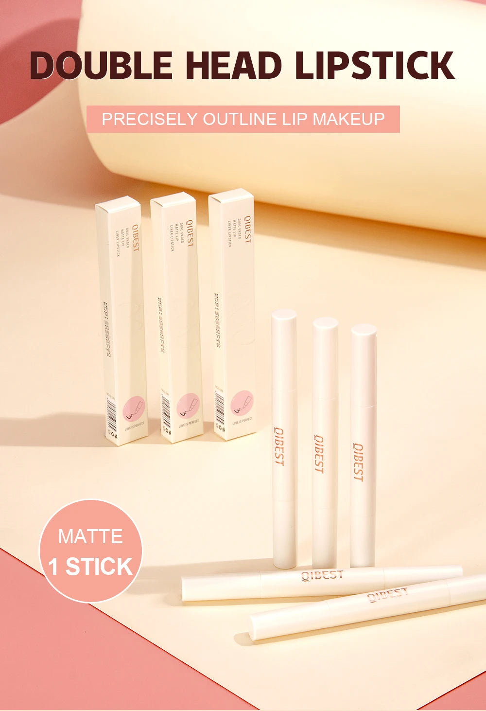 QIBEST 2 In 1 Matte Lipstick Pencil Waterproof Lip Liner Makeup Contour Tint Sexy Red Long Lasting Lipliner Lips Pencil Cosmetic