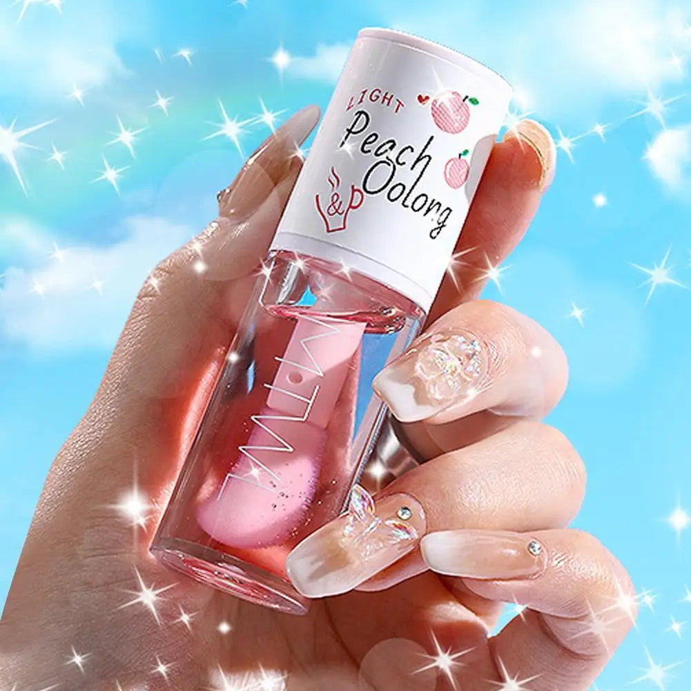 Kawaii Honey Peach Lip Oil Long Lasting Non-sticky Moisturizing Lip Tint with Lip Plumper Hydrating Lip Care Serum 5ml Make Up