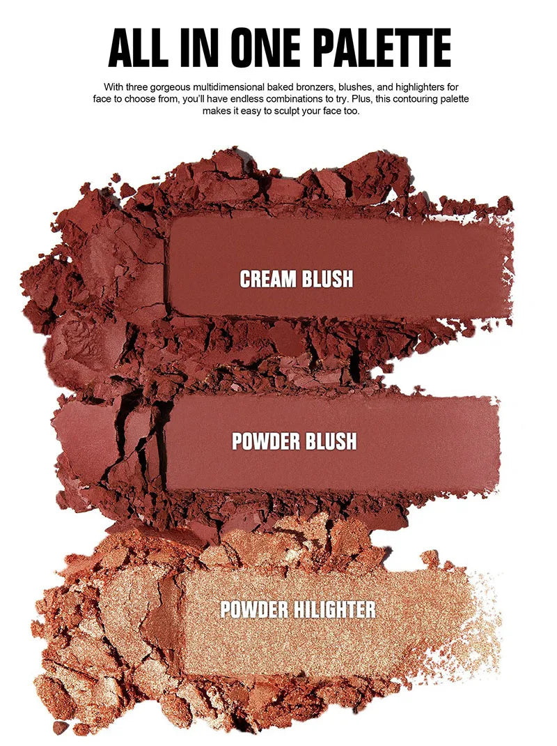 Multi-functional Highlighter Blush Eyeshadow Palette Natural Brighten Face Eye Nose Contour Shading Powder Dupe Makeup Cosmetics