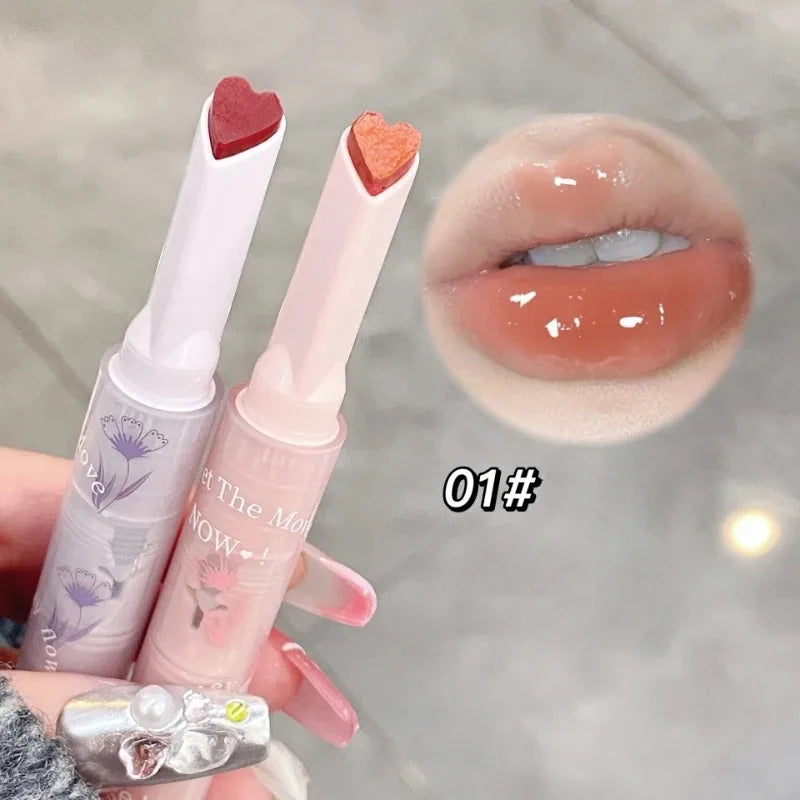 Clear Water Light Solid Lip Gloss Jelly Pink Lip Tint Mirror Glass Lip Glaze Heart-shaped Moisturising Lipstick Pencil Makeup