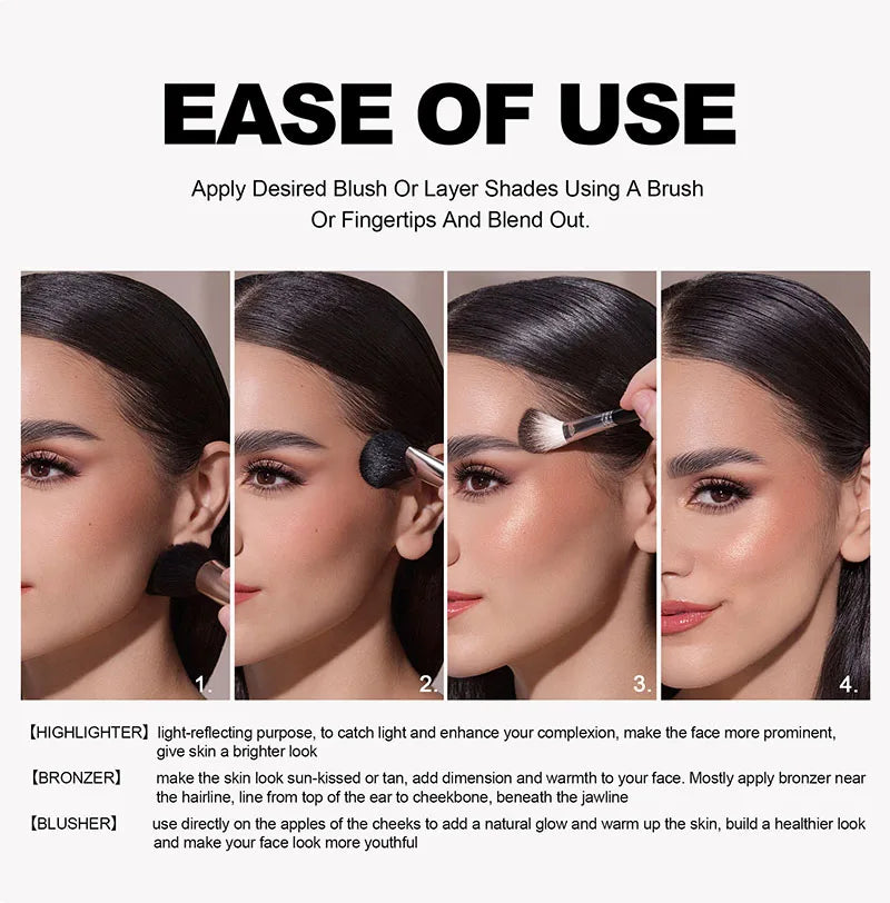 Multi-functional Highlighter Blush Eyeshadow Palette Natural Brighten Face Eye Nose Contour Shading Powder Dupe Makeup Cosmetics