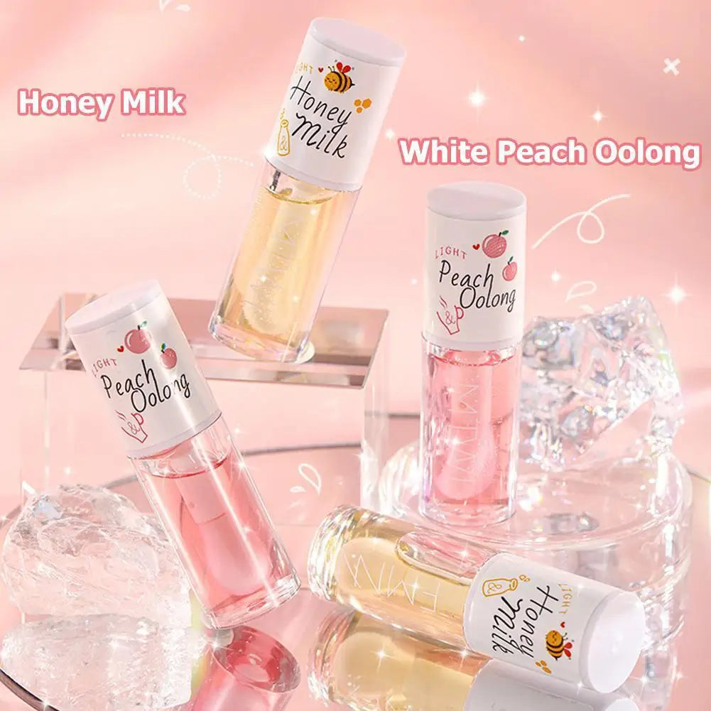 Kawaii Honey Peach Lip Oil Long Lasting Non-sticky Moisturizing Lip Tint with Lip Plumper Hydrating Lip Care Serum 5ml Make Up