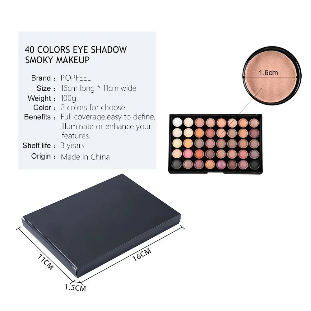 40 Colors Eyeshadow Palette Matte Glitter Pearlescent Powder Shimmer Shine Nude Eye Pigments Make Up Palette Set Cosmetics