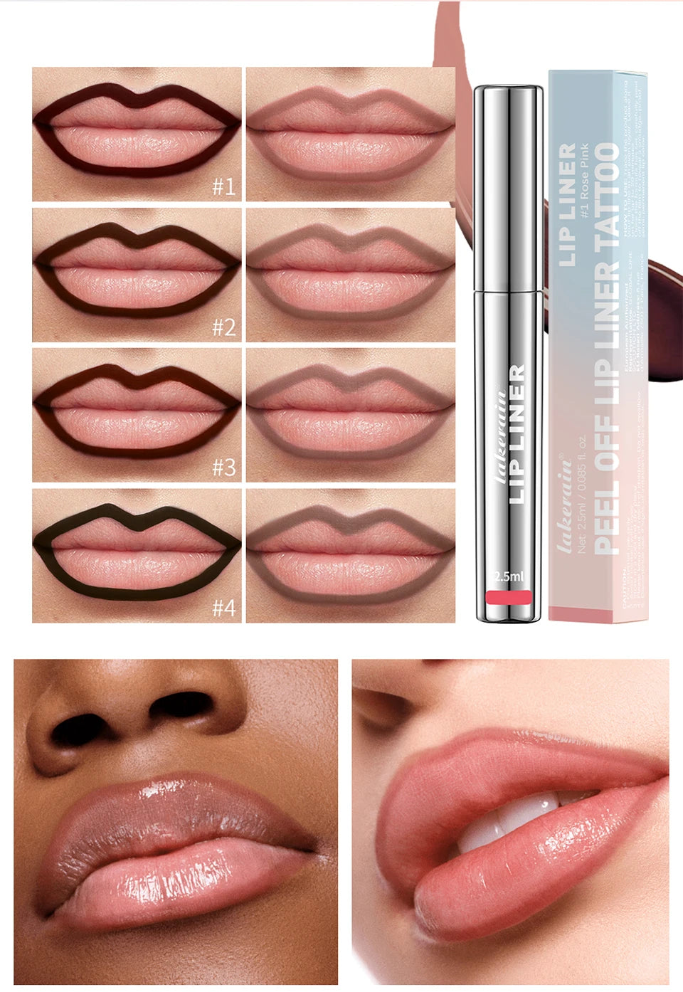 Peel Off Lip Liner Waterproof Long Lasting Liquid Lip Stick Lasting Makeup Liquid lipliner Containing Hyaluronic Acid Vitamin E