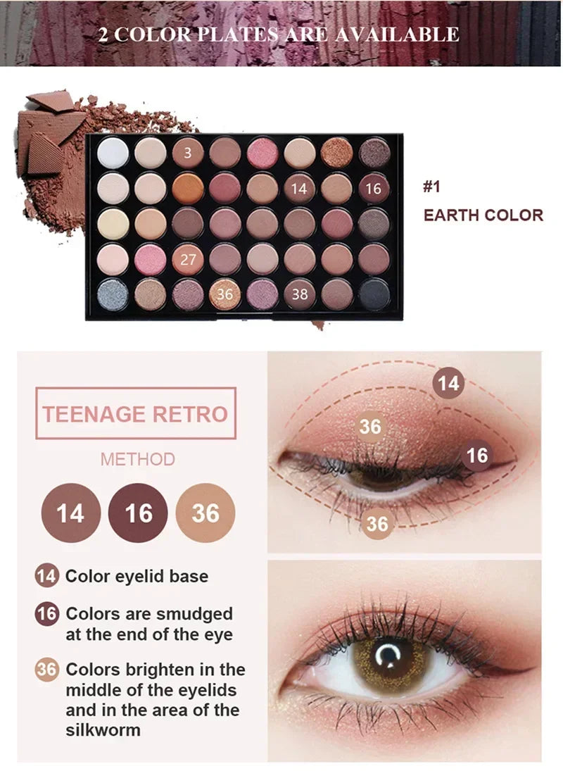 40 Colors Eyeshadow Palette Matte Glitter Pearlescent Powder Shimmer Shine Nude Eye Pigments Make Up Palette Set Cosmetics
