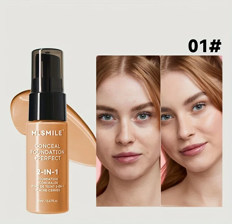 2-In-1 Oil Control Liquid Foundation And Conceal, Full Coverage Long Lasting Waterproof, Hydrating And Brightening Concealer