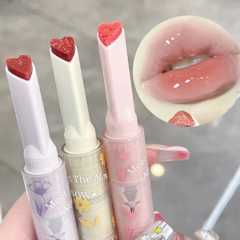Clear Water Light Solid Lip Gloss Jelly Pink Lip Tint Mirror Glass Lip Glaze Heart-shaped Moisturising Lipstick Pencil Makeup
