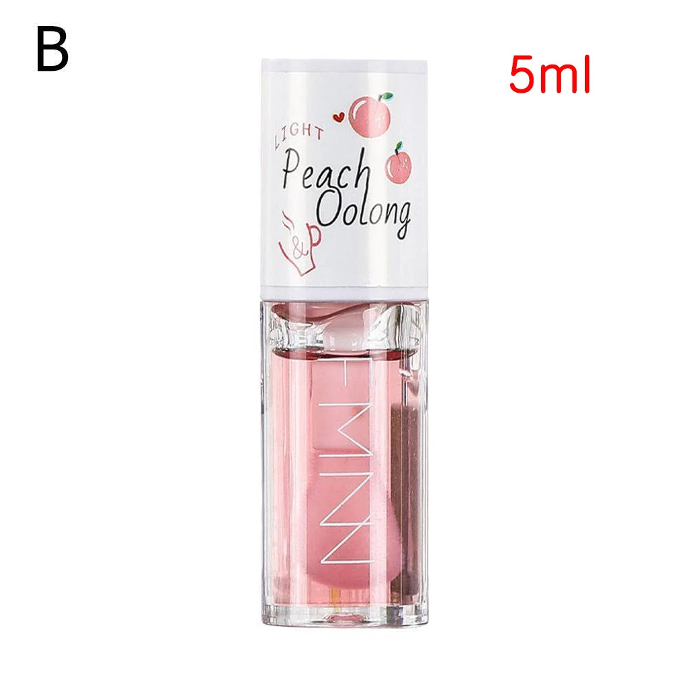 Kawaii Honey Peach Lip Oil Long Lasting Non-sticky Moisturizing Lip Tint with Lip Plumper Hydrating Lip Care Serum 5ml Make Up