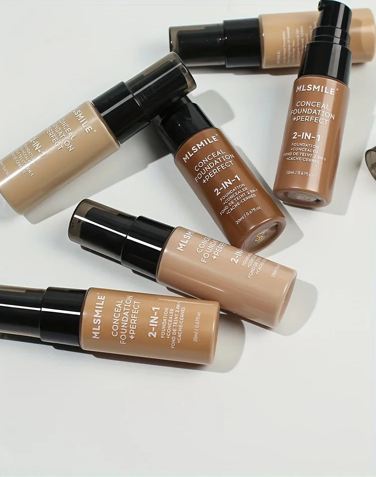 2-In-1 Oil Control Liquid Foundation And Conceal, Full Coverage Long Lasting Waterproof, Hydrating And Brightening Concealer