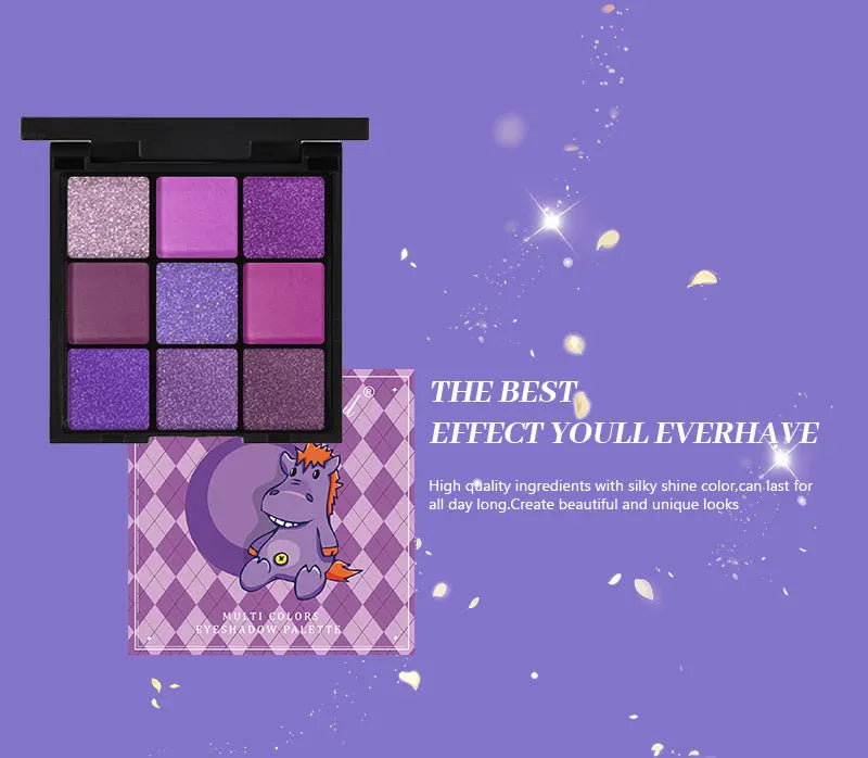 9 Colors Glitter Eyeshadow Palette Purple Shimmer Pearlescent Matte Acrylic Eye Shadows Palette Waterproof Eye Make Up