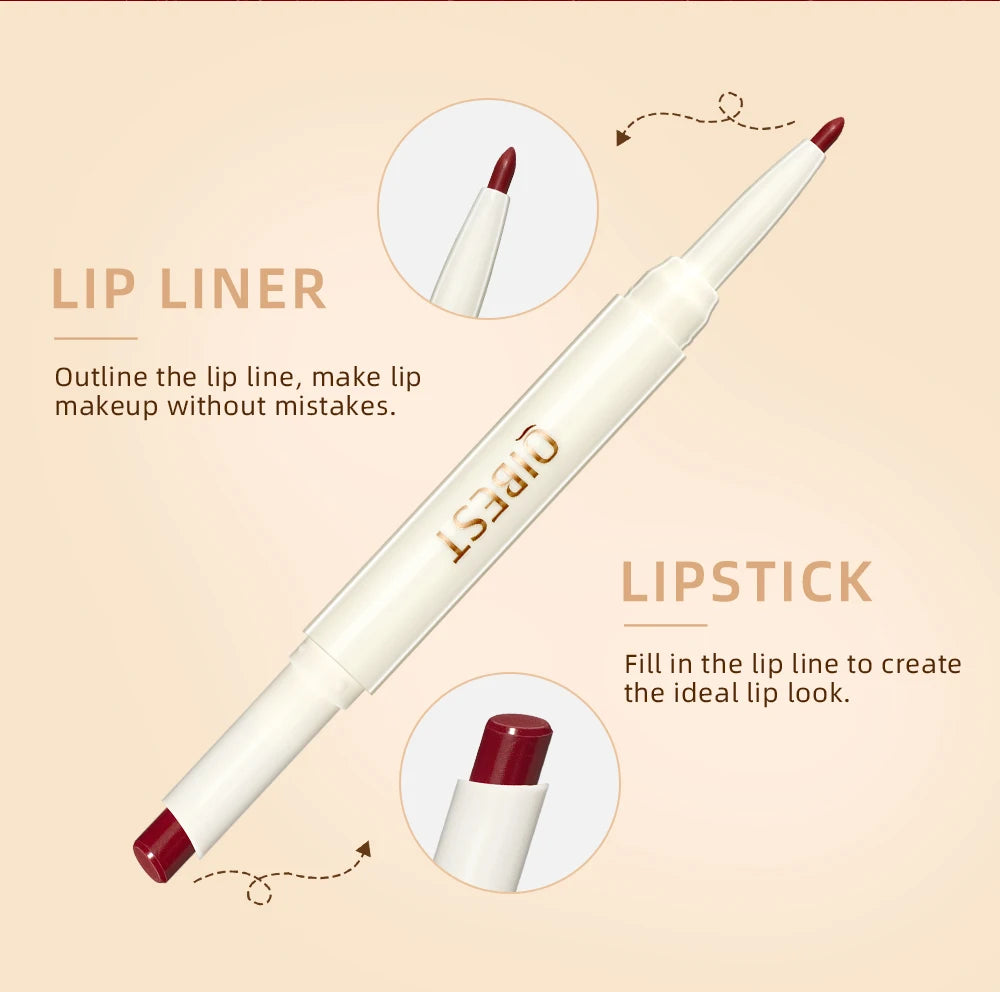 QIBEST 2 In 1 Matte Lipstick Pencil Waterproof Lip Liner Makeup Contour Tint Sexy Red Long Lasting Lipliner Lips Pencil Cosmetic