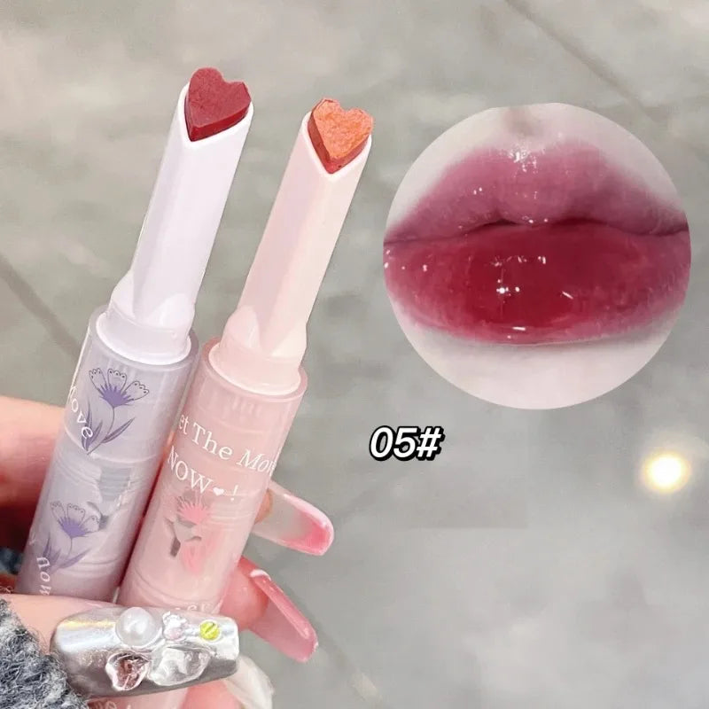 Clear Water Light Solid Lip Gloss Jelly Pink Lip Tint Mirror Glass Lip Glaze Heart-shaped Moisturising Lipstick Pencil Makeup