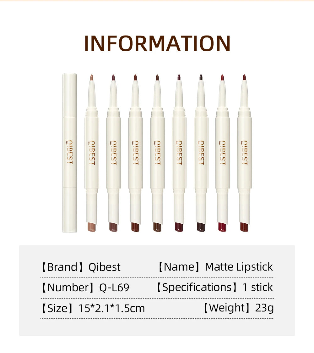 QIBEST 2 In 1 Matte Lipstick Pencil Waterproof Lip Liner Makeup Contour Tint Sexy Red Long Lasting Lipliner Lips Pencil Cosmetic