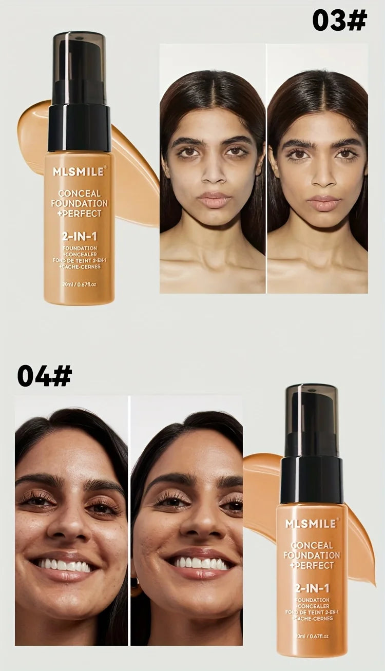 2-In-1 Oil Control Liquid Foundation And Conceal, Full Coverage Long Lasting Waterproof, Hydrating And Brightening Concealer