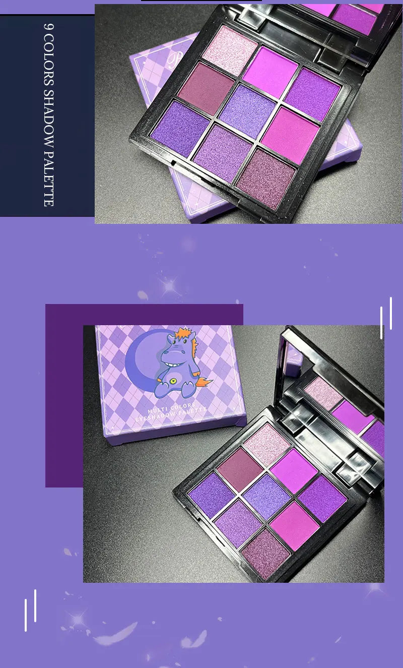 9 Colors Glitter Eyeshadow Palette Purple Shimmer Pearlescent Matte Acrylic Eye Shadows Palette Waterproof Eye Make Up