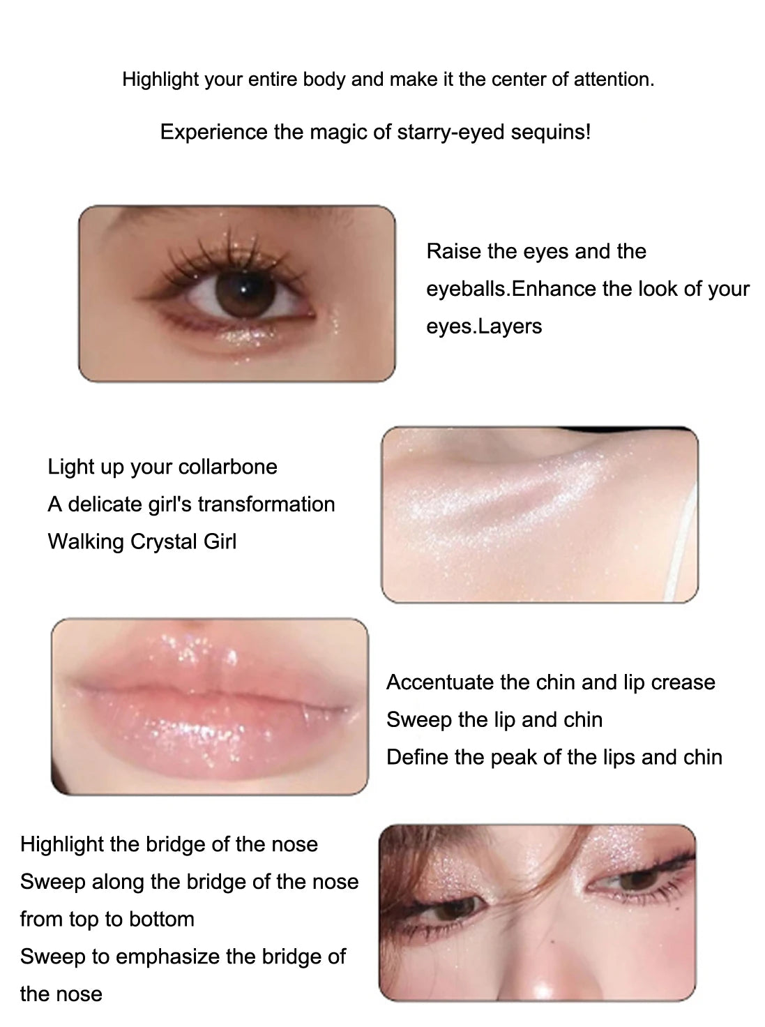 Monochrome White Shiny Highlighter Palette Make Up Glitter Eyeshadow Long-Lasting Pearlescent Shimmer Brighten Bronzers Makeup
