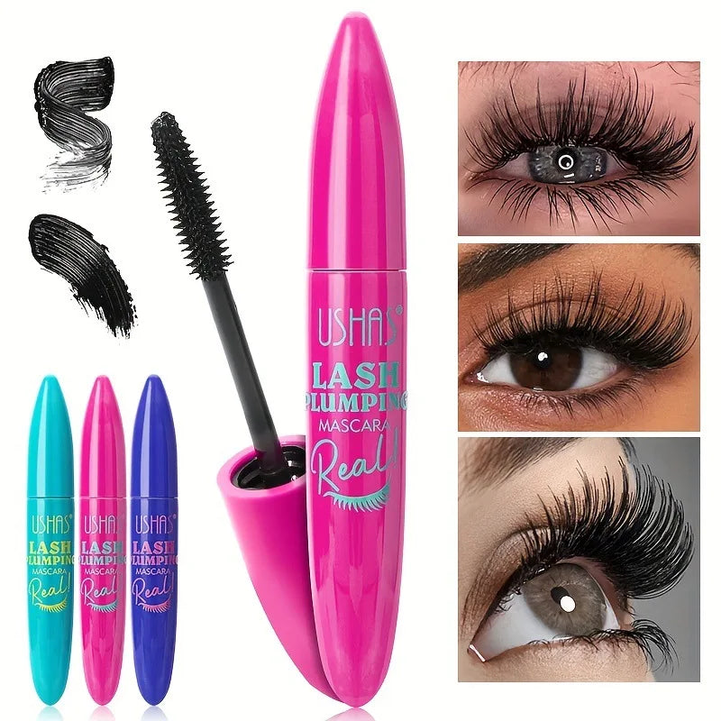 USHAS Ultra Long Lasting Mascara 4D Waterproof Mascara Liquid Fiber Mascara 360 Degree Spiral Brush Eyelashes Extension Makeup