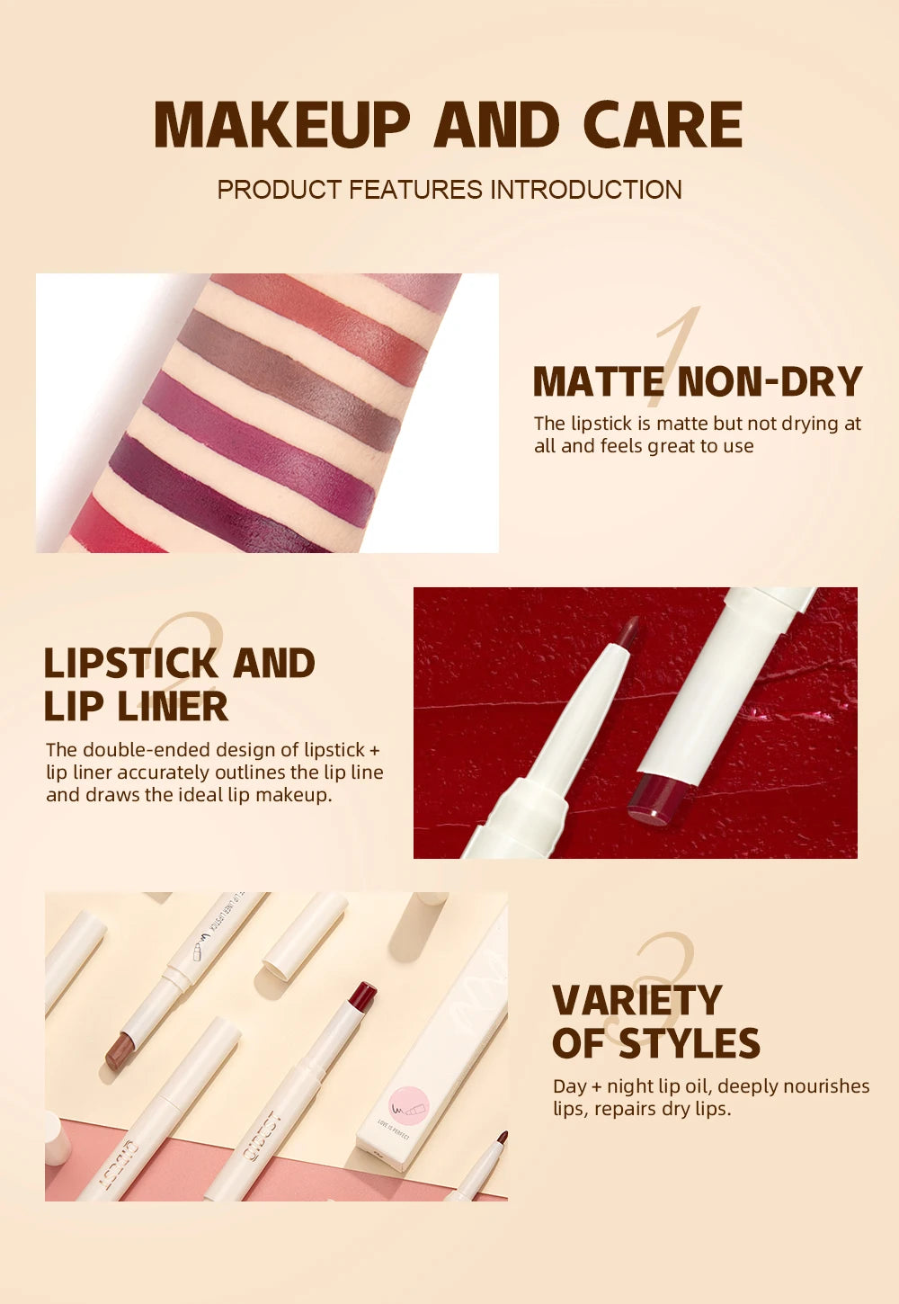 QIBEST 2 In 1 Matte Lipstick Pencil Waterproof Lip Liner Makeup Contour Tint Sexy Red Long Lasting Lipliner Lips Pencil Cosmetic