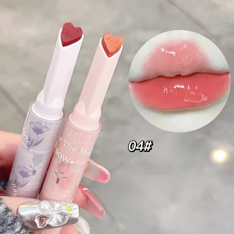 Clear Water Light Solid Lip Gloss Jelly Pink Lip Tint Mirror Glass Lip Glaze Heart-shaped Moisturising Lipstick Pencil Makeup