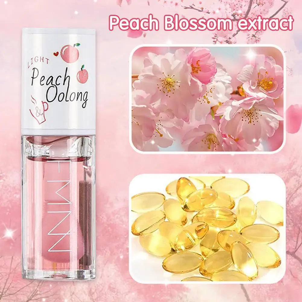 Kawaii Honey Peach Lip Oil Long Lasting Non-sticky Moisturizing Lip Tint with Lip Plumper Hydrating Lip Care Serum 5ml Make Up