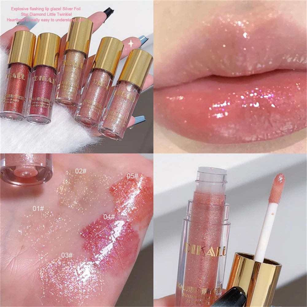 Diamond Shimmer Glitter Lip Gloss 5 Colors Sparkling Glitter Liquid Transparent Lipstick Pearl Lip Gloss Sexy Pouty Lip Make Up