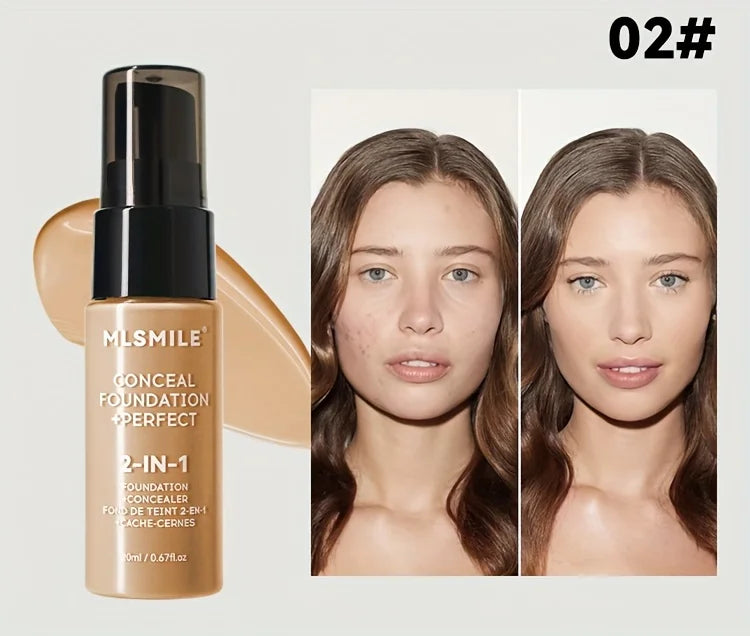2-In-1 Oil Control Liquid Foundation And Conceal, Full Coverage Long Lasting Waterproof, Hydrating And Brightening Concealer