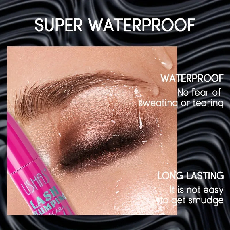 USHAS Ultra Long Lasting Mascara 4D Waterproof Mascara Liquid Fiber Mascara 360 Degree Spiral Brush Eyelashes Extension Makeup