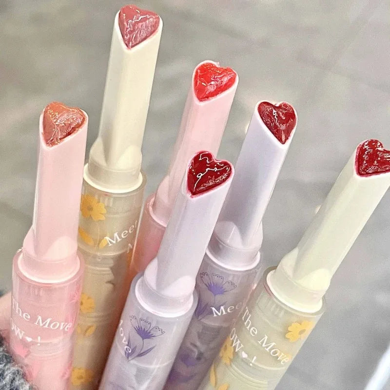 Clear Water Light Solid Lip Gloss Jelly Pink Lip Tint Mirror Glass Lip Glaze Heart-shaped Moisturising Lipstick Pencil Makeup