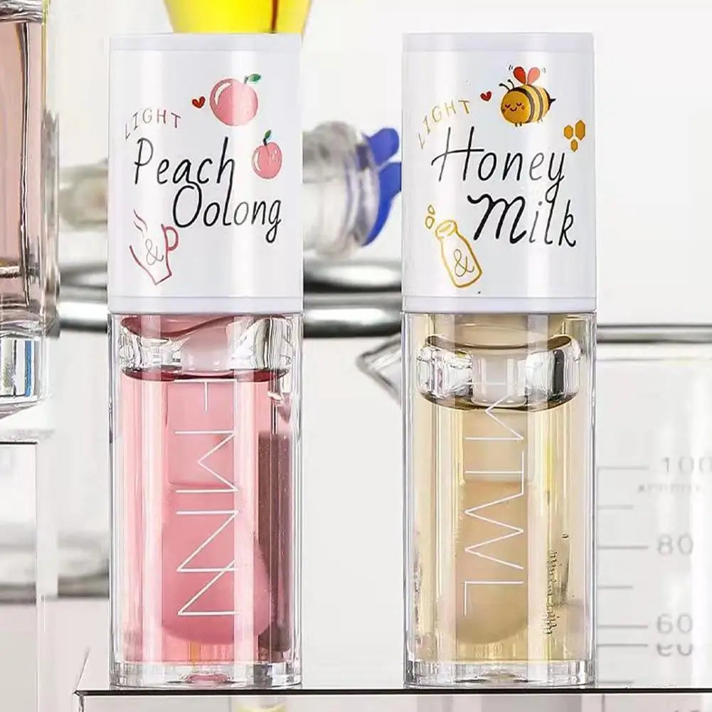 Kawaii Honey Peach Lip Oil Long Lasting Non-sticky Moisturizing Lip Tint with Lip Plumper Hydrating Lip Care Serum 5ml Make Up