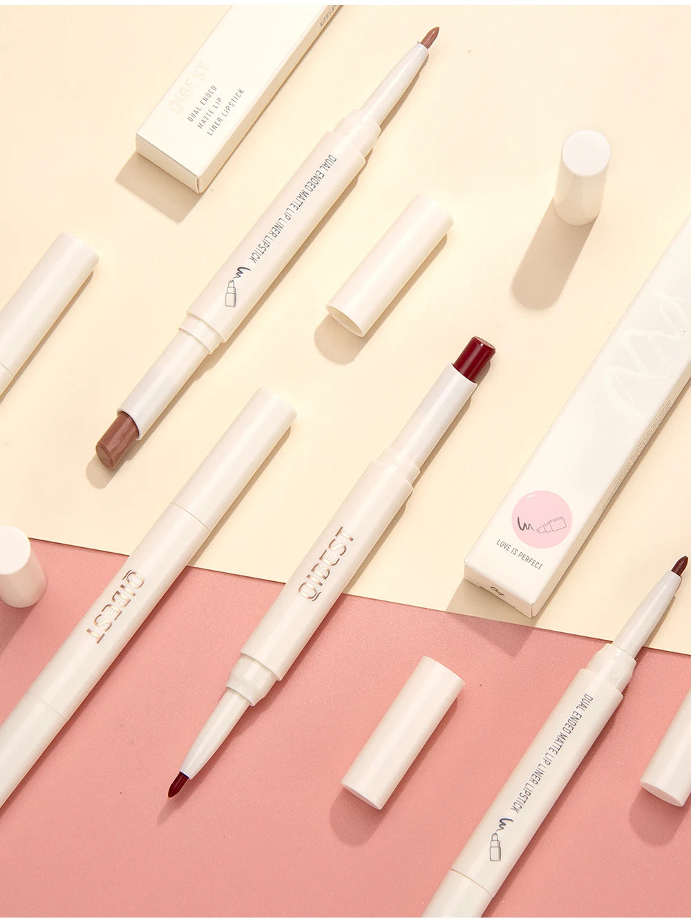 QIBEST 2 In 1 Matte Lipstick Pencil Waterproof Lip Liner Makeup Contour Tint Sexy Red Long Lasting Lipliner Lips Pencil Cosmetic