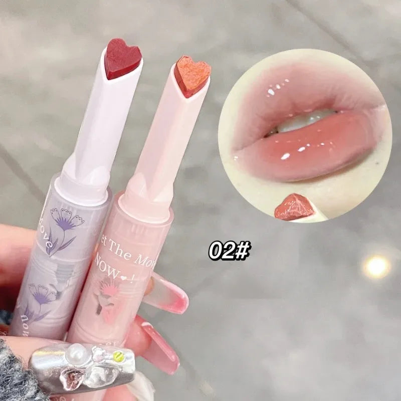 Clear Water Light Solid Lip Gloss Jelly Pink Lip Tint Mirror Glass Lip Glaze Heart-shaped Moisturising Lipstick Pencil Makeup