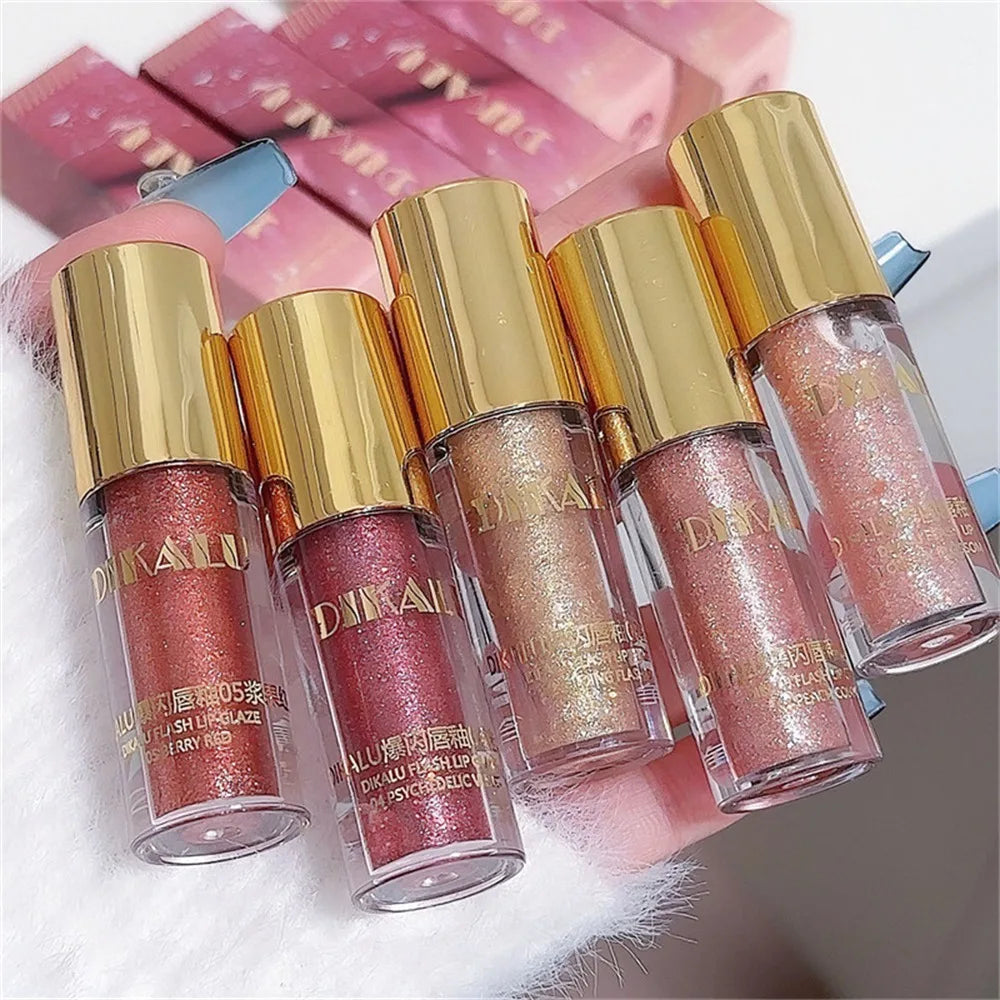 Diamond Shimmer Glitter Lip Gloss 5 Colors Sparkling Glitter Liquid Transparent Lipstick Pearl Lip Gloss Sexy Pouty Lip Make Up