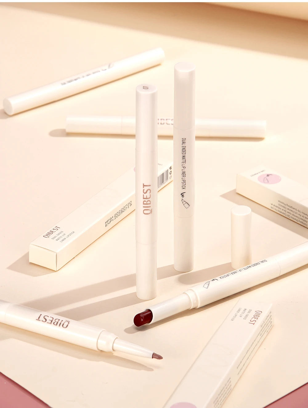 QIBEST 2 In 1 Matte Lipstick Pencil Waterproof Lip Liner Makeup Contour Tint Sexy Red Long Lasting Lipliner Lips Pencil Cosmetic