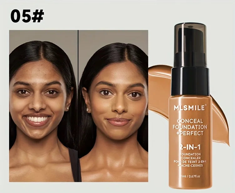 2-In-1 Oil Control Liquid Foundation And Conceal, Full Coverage Long Lasting Waterproof, Hydrating And Brightening Concealer