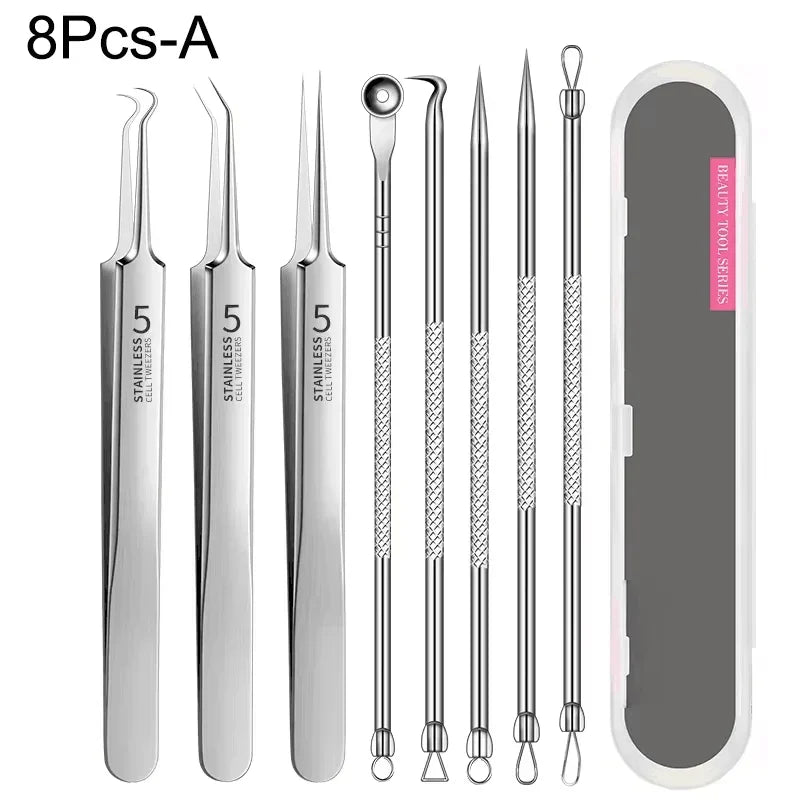 4-11Pcs Ingrown Hair Tweezers Acne Blackhead Removal Needles Black Dots Cleaner Deep Cleansing Pore Cleaner Face Skin Care Tools