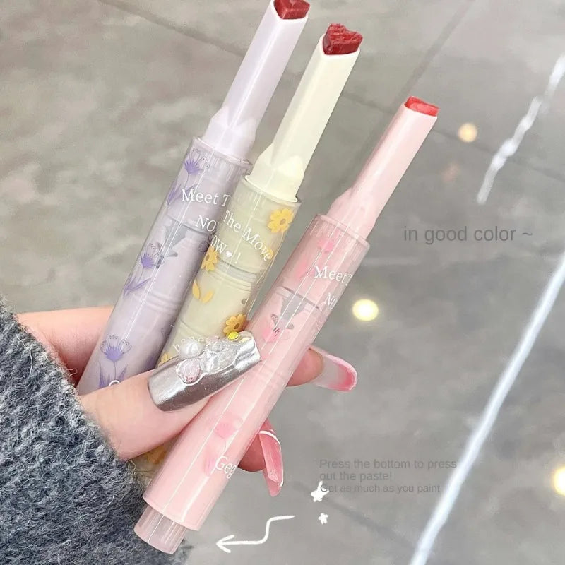 Clear Water Light Solid Lip Gloss Jelly Pink Lip Tint Mirror Glass Lip Glaze Heart-shaped Moisturising Lipstick Pencil Makeup