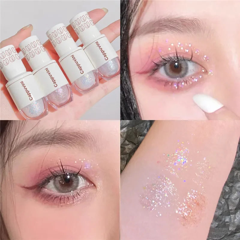 6 Colors Liquid Eyeshadow Highlight Sequins Glitter Eye Shadow Pearlescent Lying Silkworm Waterproof Lasting Shiny Eye Cosmetic