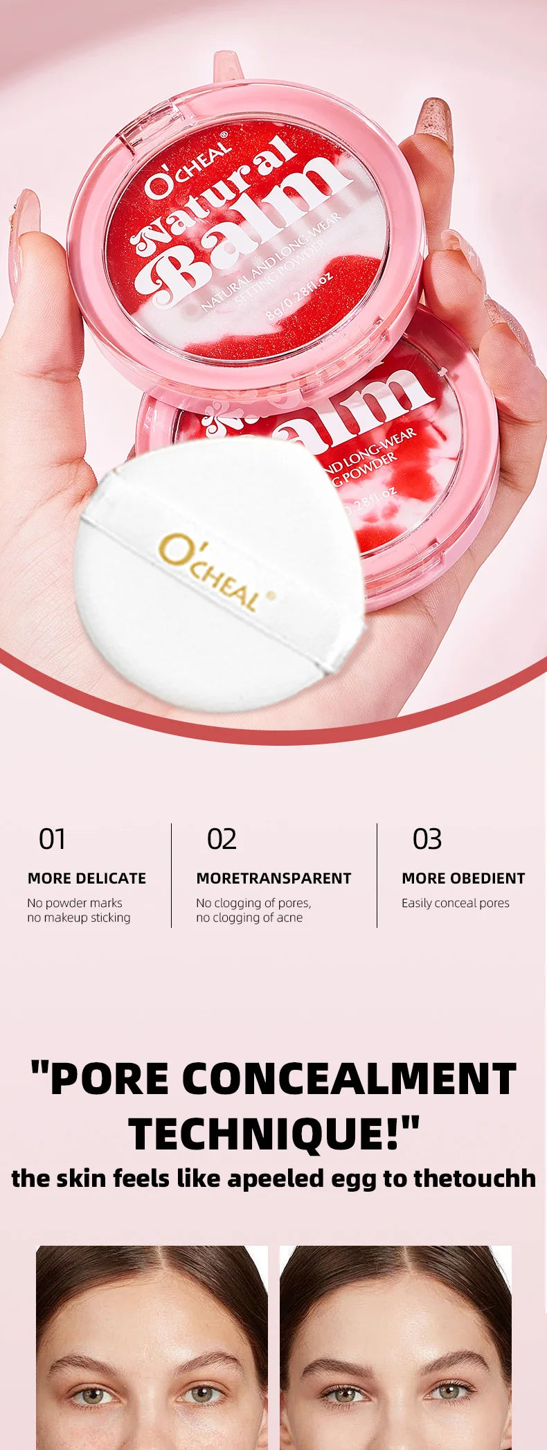 Ocheal Setting Powder Face Long Lasting Oil-controlling Contouring Powder Skin-friendly Skin Natural Cosmetics