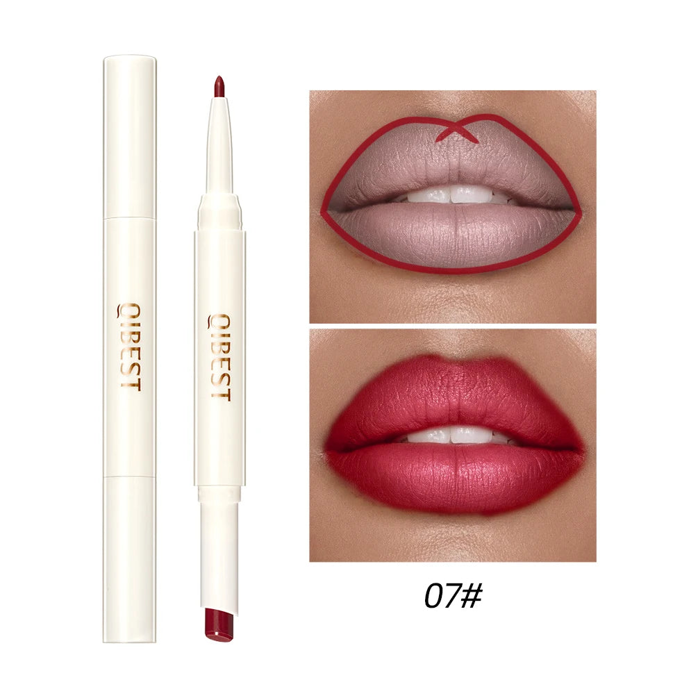 QIBEST 2 In 1 Matte Lipstick Pencil Waterproof Lip Liner Makeup Contour Tint Sexy Red Long Lasting Lipliner Lips Pencil Cosmetic