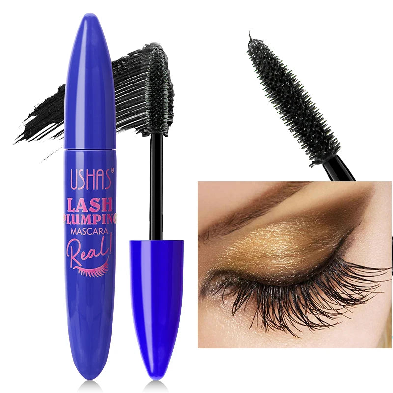 USHAS Ultra Long Lasting Mascara 4D Waterproof Mascara Liquid Fiber Mascara 360 Degree Spiral Brush Eyelashes Extension Makeup