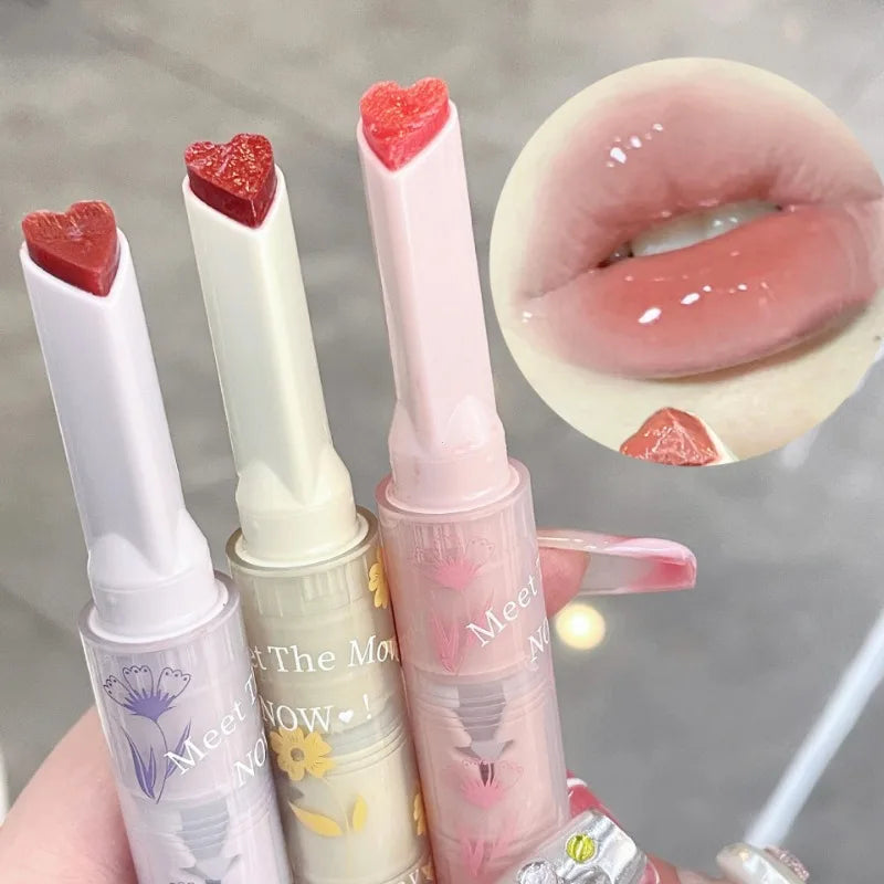 Clear Water Light Solid Lip Gloss Jelly Pink Lip Tint Mirror Glass Lip Glaze Heart-shaped Moisturising Lipstick Pencil Makeup