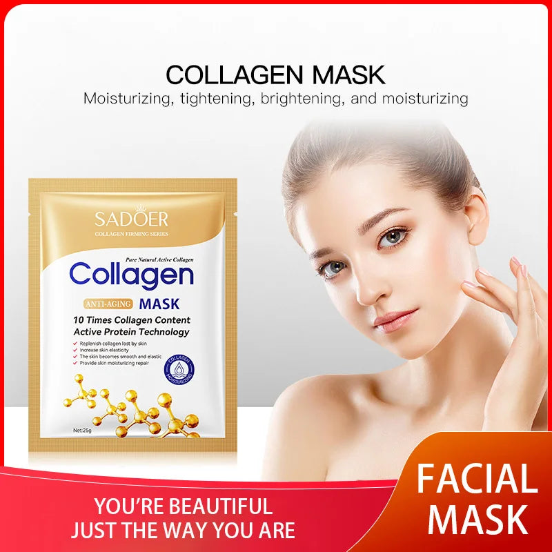 10pcs Collagen Face Mask Firming Moisturizing Repair Brightening skincare Face Sheet Mask Beauty Facial Masks Skin Care SADOER