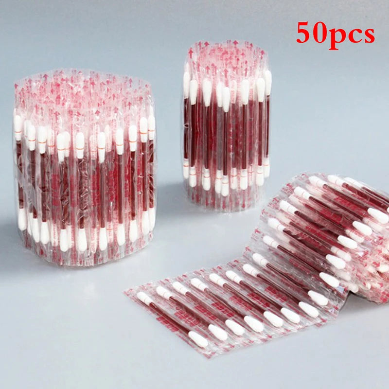 50/10PCS Multifunction Disinfected Stick Make Up Wood Iodine Disposable Medical Double Cotton Swab Makeup Portable Bar