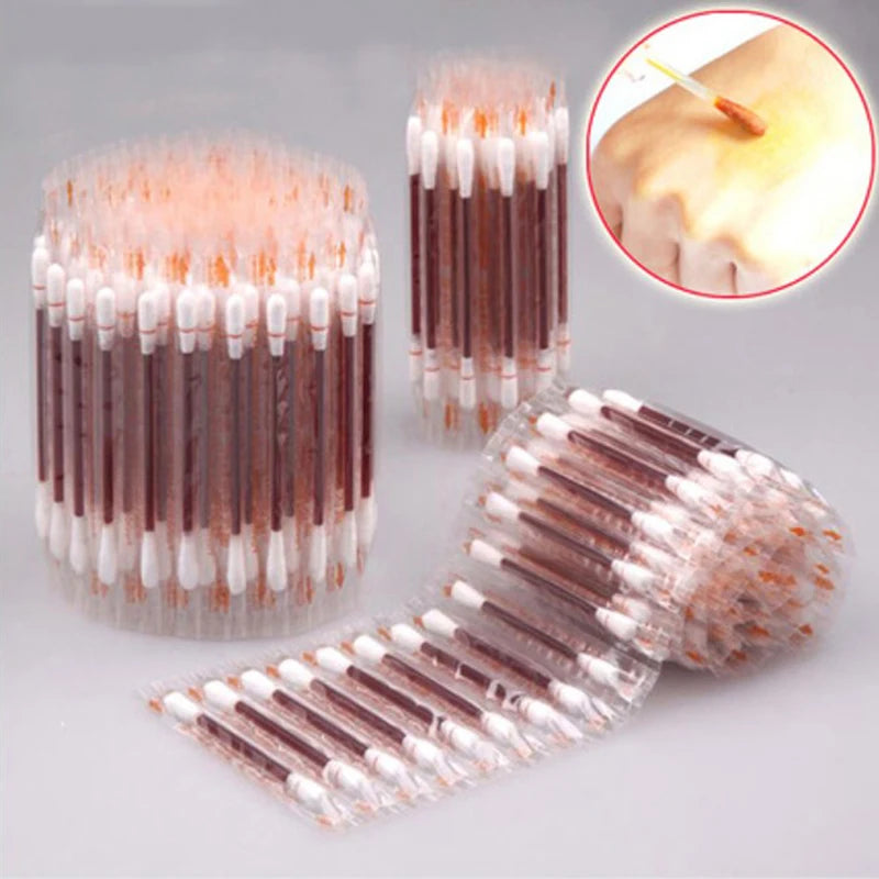 50/10PCS Multifunction Disinfected Stick Make Up Wood Iodine Disposable Medical Double Cotton Swab Makeup Portable Bar