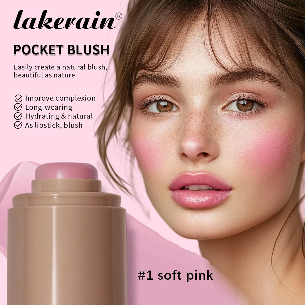 Lakerain 3in1 Cheek Lip Tinted Moistured Blush Stick Waterproof Easy Color Rouge Silky Smooth Blusher Cream Matte Contour Makeup