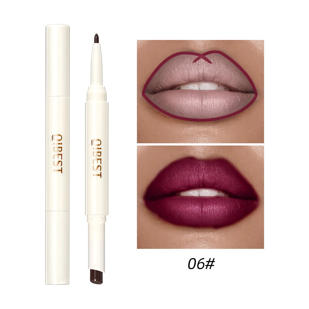 QIBEST 2 In 1 Matte Lipstick Pencil Waterproof Lip Liner Makeup Contour Tint Sexy Red Long Lasting Lipliner Lips Pencil Cosmetic