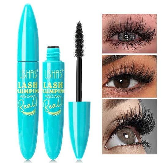 USHAS Ultra Long Lasting Mascara 4D Waterproof Mascara Liquid Fiber Mascara 360 Degree Spiral Brush Eyelashes Extension Makeup